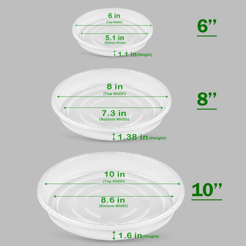 SupKing 6 Pack Plant Saucers (6inch /8inch /10inch),Heavy Sturdy Plant Trays Pot Tray for Indoor Clear Plastic Flower Pot Saucers Thicker Plant Water Drip Trays for pots(6" 8" 10") - Image 2